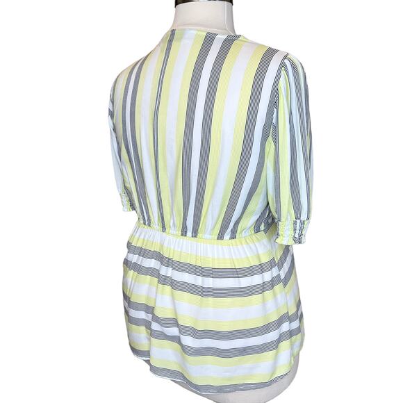 Lane Bryant Womens Striped Puff Sleeve Button-Front Peplum Top Size 14 - Picture 8 of 13